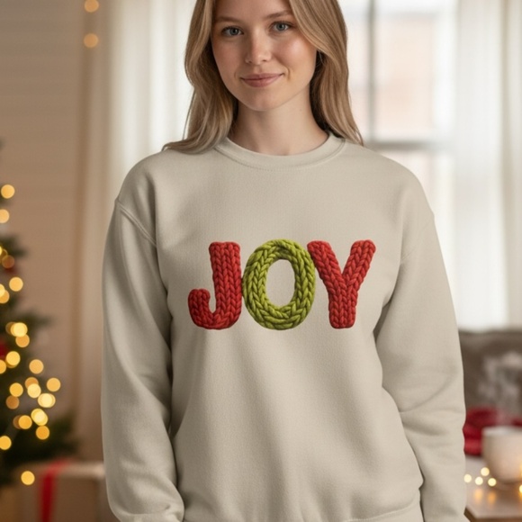 Joy Sweatshirt Faux Yarn simple but pretty Tan S M L XL XXL Soft realistic 3D - Picture 1 of 13
